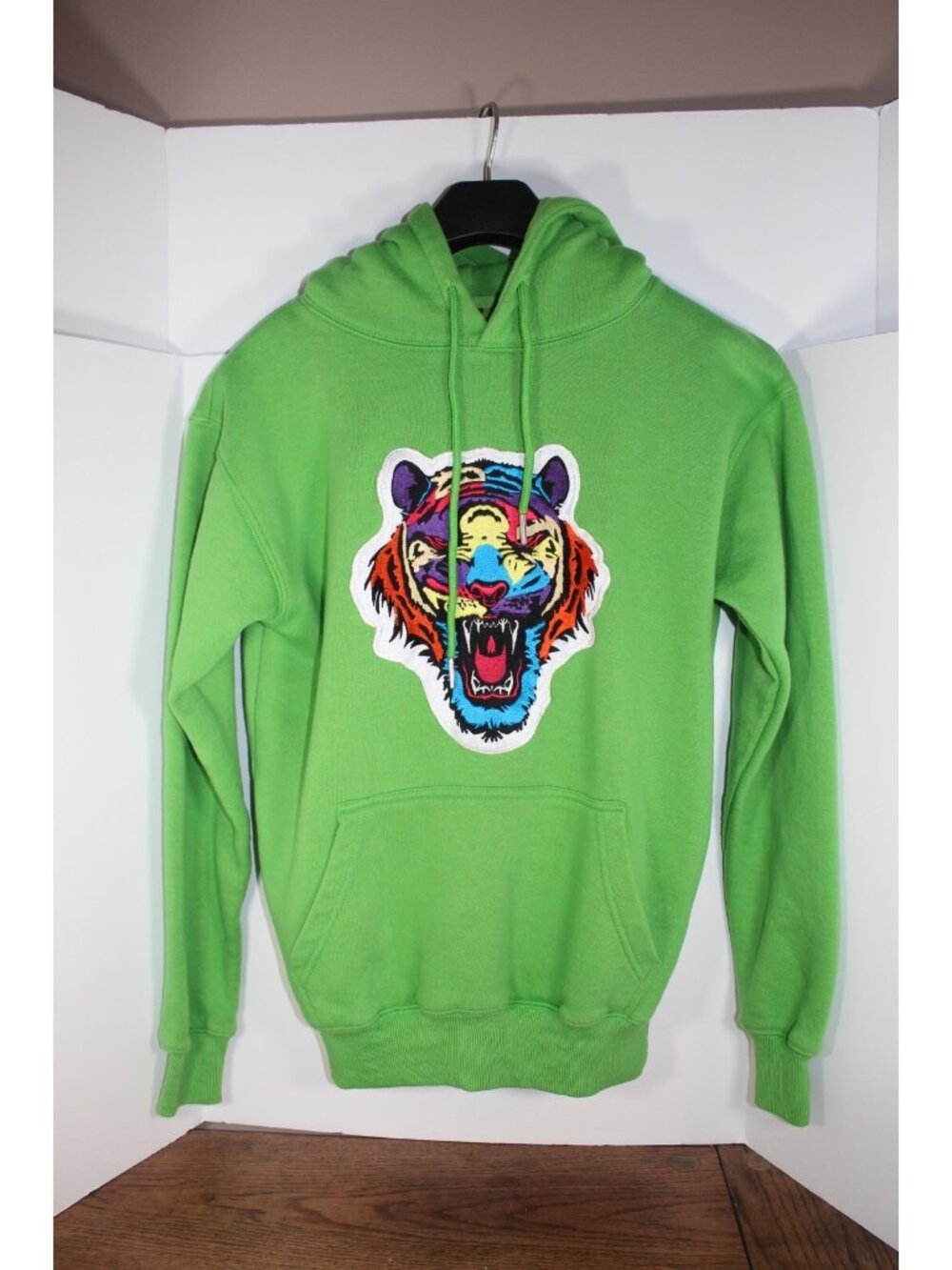 ICON Brand Embroidered Tiger Logo Pullover Hoodie Green Size S